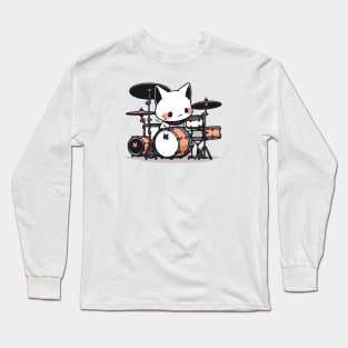 White cat, drum soul Long Sleeve T-Shirt